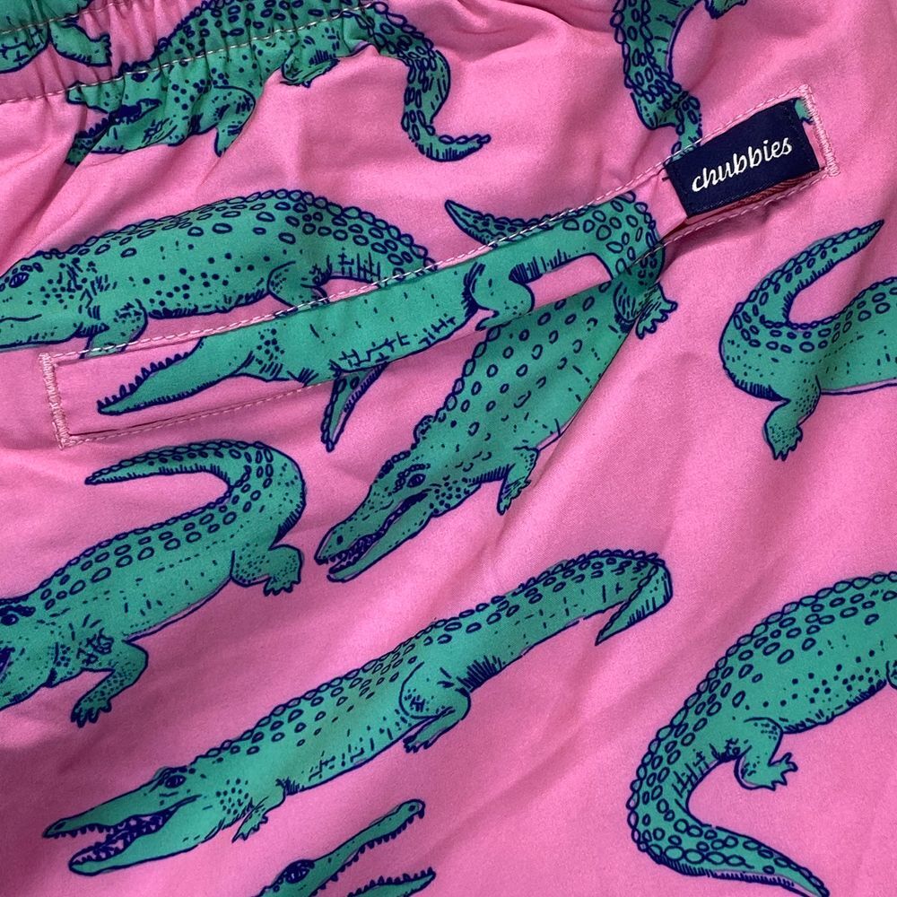 New Chubbies Pink Alligator Print Swim Trunks Board Shorts Summer Beach Wear XL - Picture 8 of 9